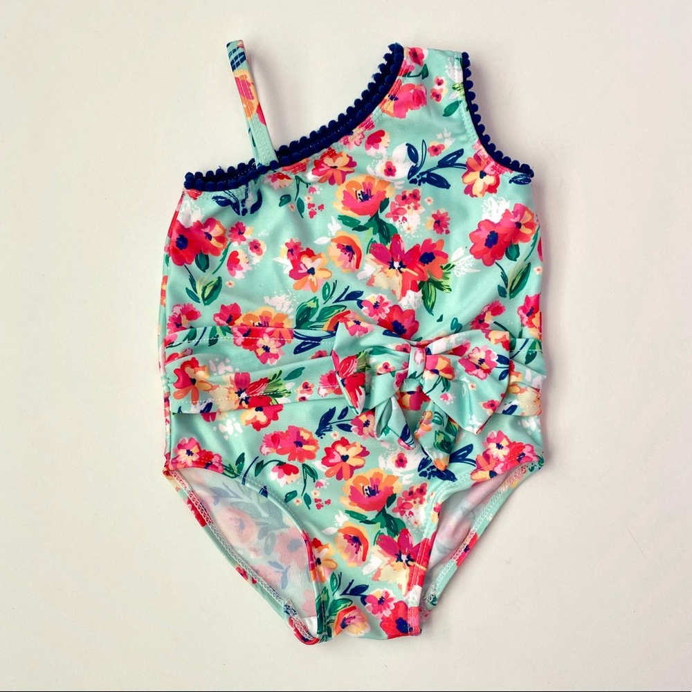 Toddler Girl Floral One Piece Swimsuit w/ Bow